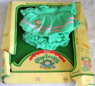 Vtg 1984 Cabbage Patch Kids Baby Clothes Pastel Green & Pink Knitted 