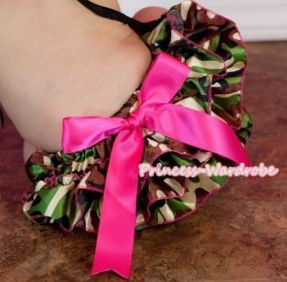 Newborn Fatigues Camo Camouflage Baby Girl Bloomers Pantie Bow 