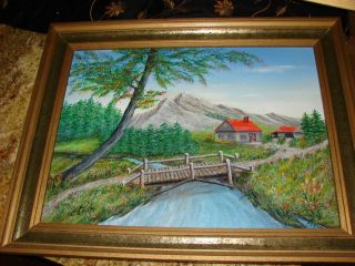    Estate Original Oil Painting by Kulak landscape cabins woods bridge