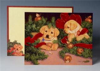 DOG LOVERS YELLOW GOLDEN LAB PUPPIES DELUXE CHRISTMAS CARDS BY LANG 6