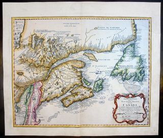1755 Bellin Large Antique Map Canada, New England & NY