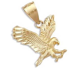 Solid 14k Yellow Gold Eagle Pendant Flying Bird Charm