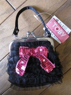 Girls Black Purse Handbag Ruffles Sequins Bow Toby NYC