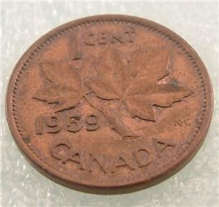 1959 Canada Canadian Penny 1 One Cent Small Cent Coin