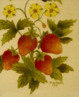 Hand Stenciled Theorem Painting on Velvet Strawberries