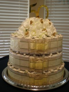 Wedding Anniversary Favor Boxes Centerpiece Cake Gold
