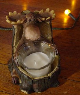 Carved Tree Moose Candle Holder Log Cabin Rustic Lodge Home Decor New 