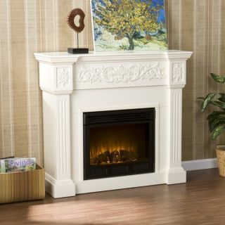 NEW CALVERT CARVED IVORY ELECTRIC FLAME FIREPLACE MANTLE TV STAND 