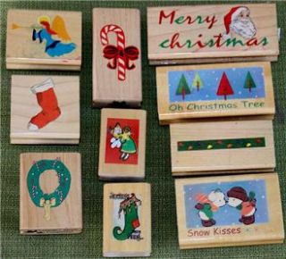10 Christmas Holiday Rubber Stamps Angels, Santa, Snow Kisses