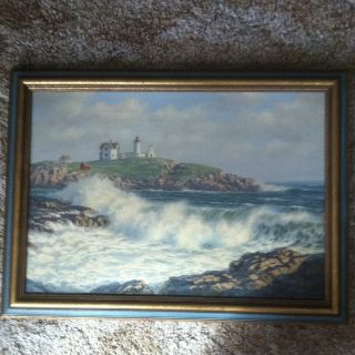 JOSEF M. ARENTZ, Cape Neddick MAINE Nubble Lighthouse, ORIGINAL Oil 