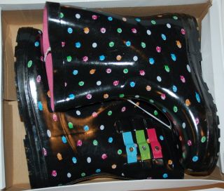 New Womens Capelli New York Polka Dot Rain Boots 10 Black
