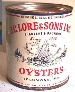 GAL J C LORE SONS INC OYSTERS TIN OYSTER CAN PLANTER PACKERS SOLOMONS 