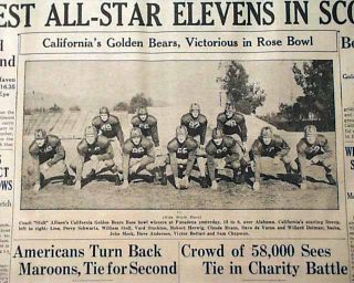 CALIFORNIA GOLDEN BEARS vs. Alabama Crimson Tide ROSE BOWL Win in 1938 