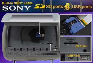   Grey Headrest Pillow Car DVD Players FM Transmit SD/USB + Headsets