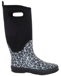 Capelli New York Leopard Rubber Rain Boots Wellies Black Gray Tall 