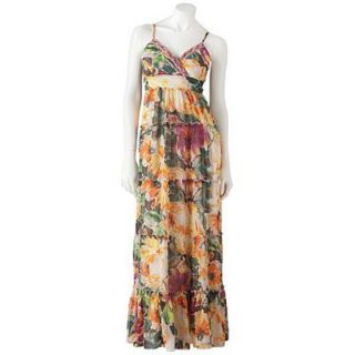 Candies Womens Floral Chiffon Ruffle Maxi Dress Full Length Boho 