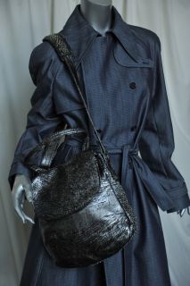 Calleen Cordero Metallic Silver Black Studded Messenger Bag Handbag 