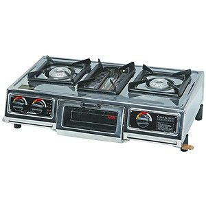 THREE 3 BURNER PROPANE CAMP STOVE GAS COOKER CAMPING LP TAILGATE WITH 