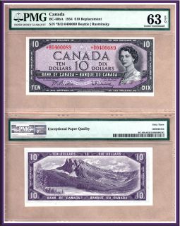 Bank of Canada 1954 $10 *B/D REPLACEMENT Beattie/Rasm BC 40bA. PMG CH 