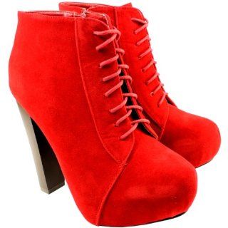 Womens Lace Up Suede Block Heel Ankle Shoe Boots Shoes 