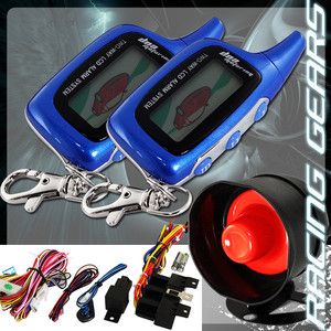 LCD 2 Way Remote Car Auto Security Alarm Siren Blue Pager Engine Start 