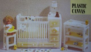 Fashion Doll Nursery Plastic Canvas Pattern Crib Changing Table High 