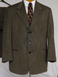 Pierre Cardin Charcoal Gray Herringbone 3 BTN Mens Wool Suit 46R Pants 
