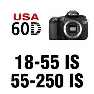 USA Model Canon EOS 60D Digital SLR Camera 18 55 IS 55 250 IS Lens KIT 