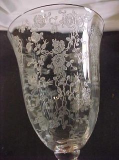 This is for a lovely Cambridge Rose Point Water Goblet. It measures 8 