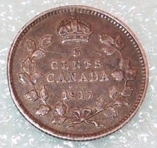 1917 canada canadian nickel 5 five cent silver coin