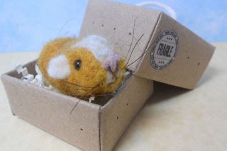 Needle Felted Yellow White Color Guinea Pig in A Box by Sneffcas 