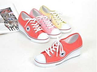 Women Canvas Wedge Heels Sneakers Tennis Shoes Red Pink Yellow US 5 5 