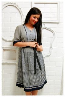 Navy Spotty Urban Muse Ladies Retro Office Wear Vtg Vintage Dress Size 