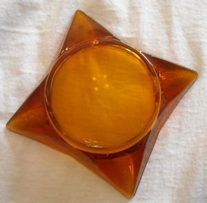 Vintage Ashtray Orange Brown Rust Glass 4 Point Star
