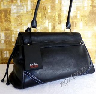 Tumi Carlos Falchi 073203 Black Leather Slim Briefcase Luggage Laptop 