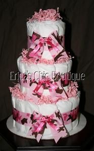 Baby Girl Pink Camouflage Camo Diaper Cake Shower Gift