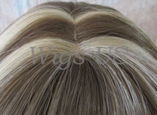 WIGS Dark Ash & Champagne Blonde Mix Soft Curls Center Part Bangs wig