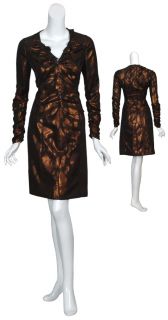 Carmen Marc Valvo Copper Ruffle Jacket Skirt Suit 2 New
