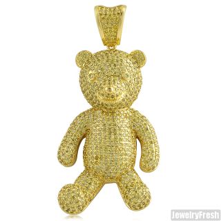 Canary Yellow Gold Hip Hop Style Iced Out Teddy Bear Pendant