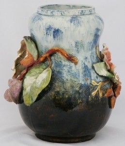 Faience Manufacturing Company FMC 9 Vase French Barbotine Florals 