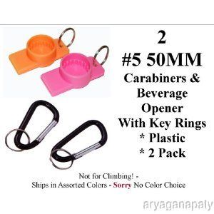 Pack #5 50mm Mini Carabiners & 2 Beverage Opener Key Chains 