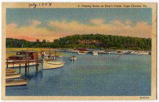 080812 Vintage Cape Charles VA Postcard Fishing Boats at Kings Creek 