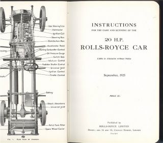 1923 ROLLS ROYCE 20 H.P. ORIGINAL HANDBOOK MANUAL. SUPERB TIME WARP 