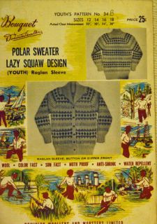 1955 vintage graph knitting pattern youth GEOMETRIC sweater