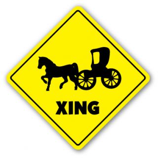Horse and Carriage Crossing Sign Novelty Gift Gag Funny Joke Riding 