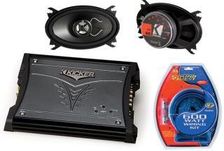 Kicker Car Stereo KS46 Two Way 4x6 Speakers ZX200 2 Amplifier 8ga Amp 