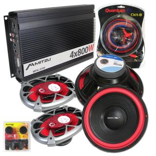   Car Audio Amplifier 2 12 Subwoofer 2 6x9 Speakers Subs Wire Package