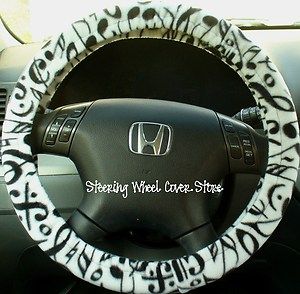 Car Steering Wheel Cover Black Music Notes Print New
