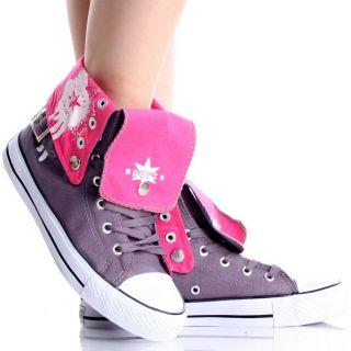 Womens High Top Sneakers Canvas Skate Shoes Gray Lace Up Ankle Boots 