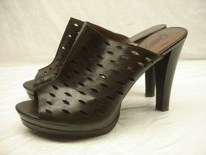 womens 8 5 M carlos santana shoes cut out mule platform brown peep toe 